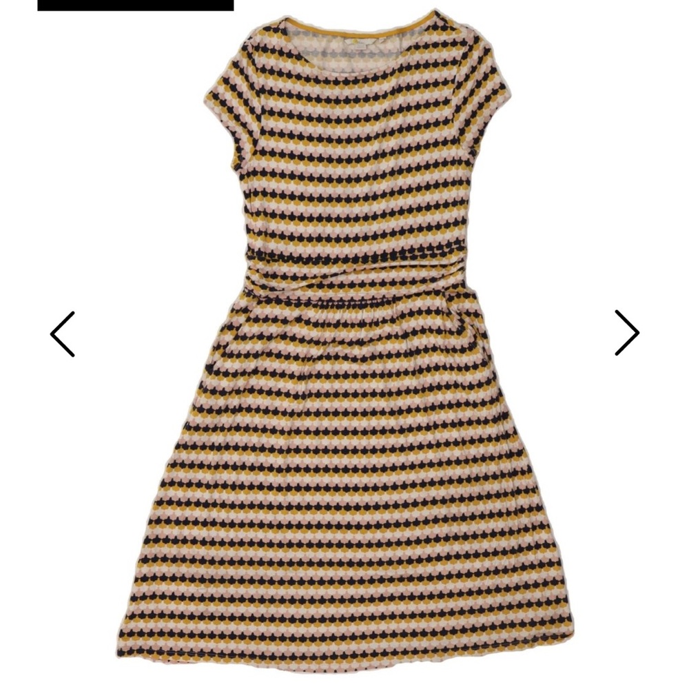 Boden Amelie Jersey Dress with Navy, Mustard, Pink, and Cream Pattern SZ 4